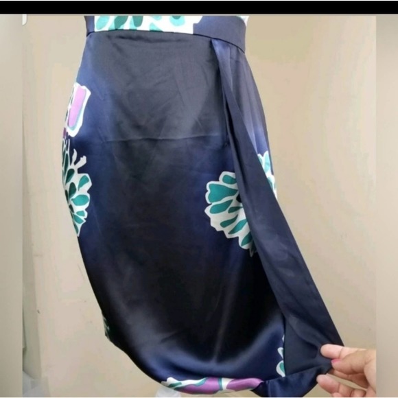 TIBI Anthropologie  Sz 2 Silk Dress Strapless Blue Teal Purple Floral - Picture 5 of 10